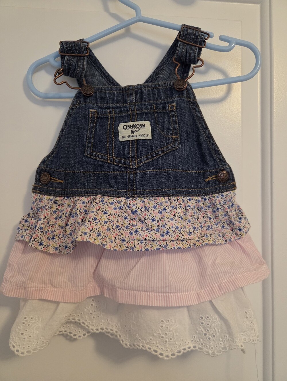 Vintage OshKosh B'gosh Denim Bib Tiered Skirt with Ruffles - 12 Months